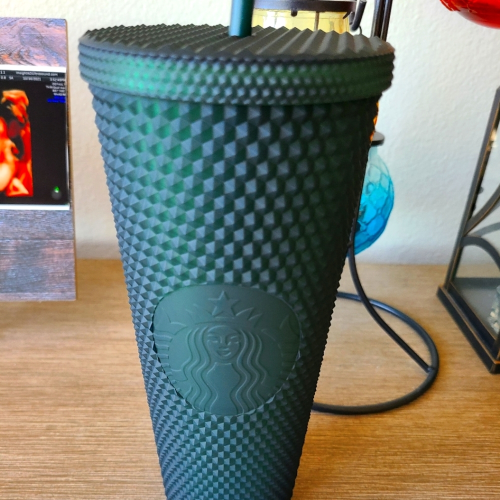 Starbucks Dark Green Soft Touch Bling Studded cold cup tumbler venti